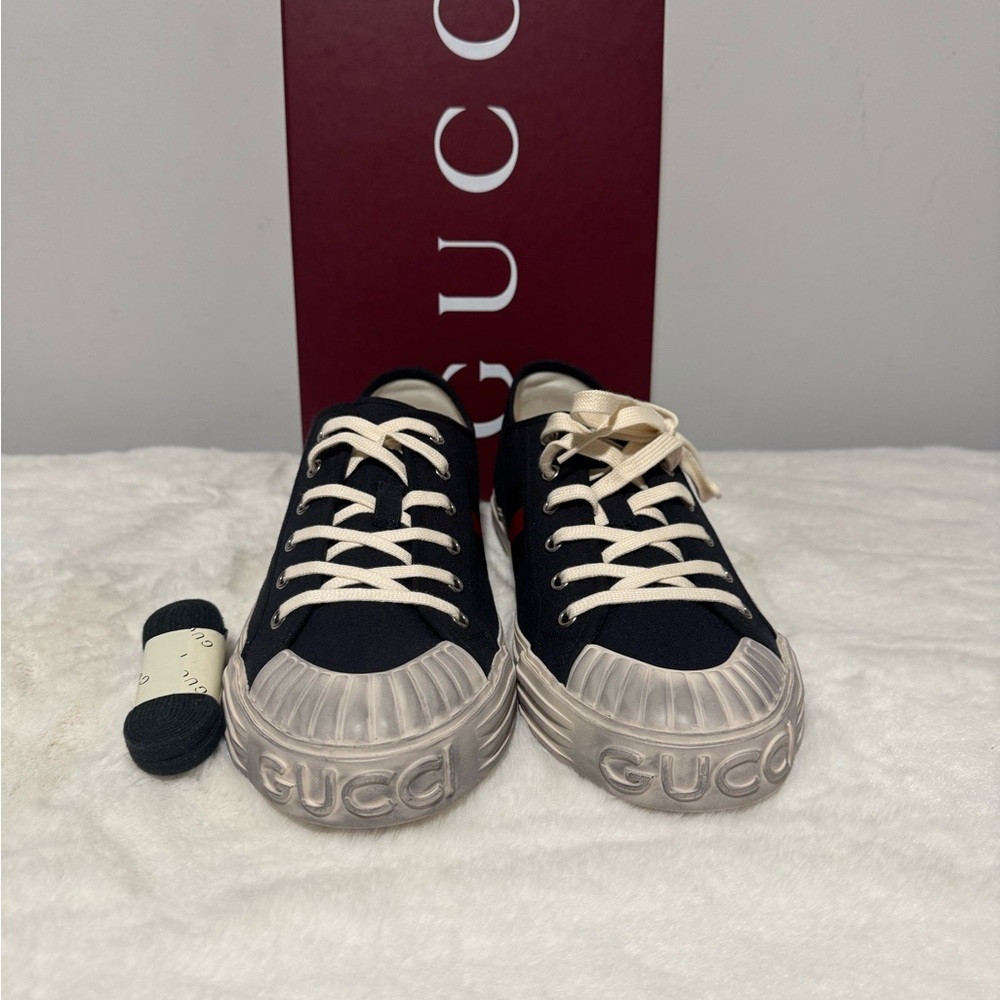 Gucci Black Canvas Sneakers with Red and Green Accents - Picture 2 of 7